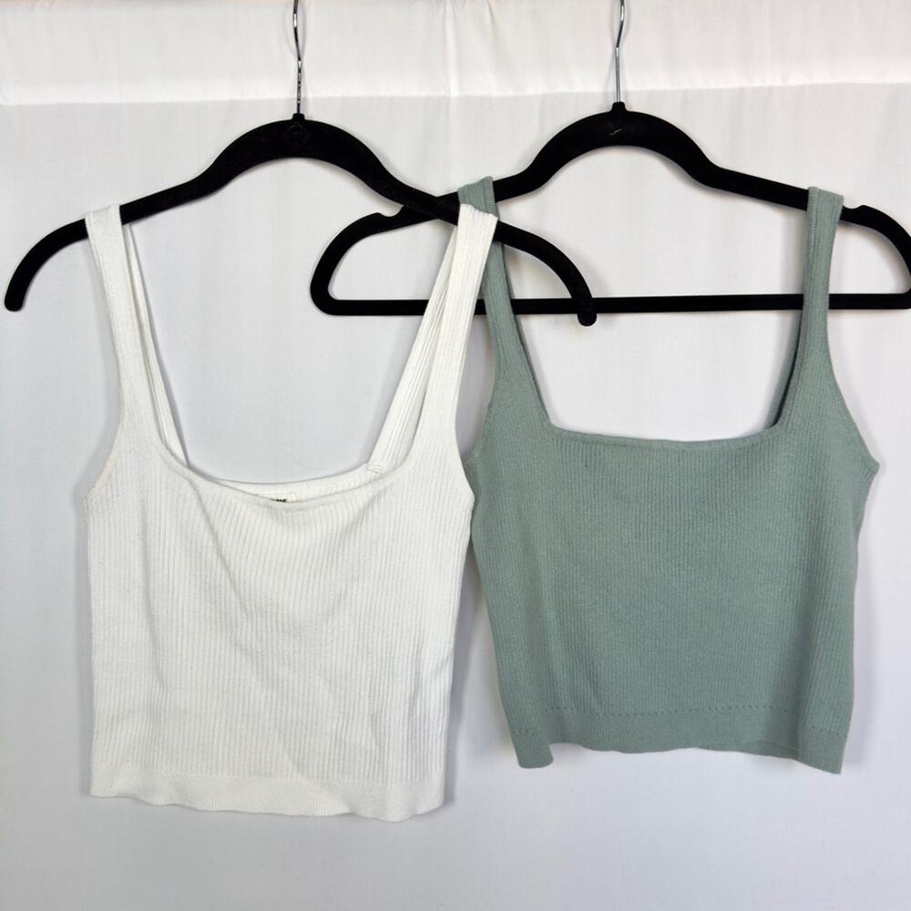 Garage Bundle White Green Square Neck Cropped Ribbed Tank Top Size Medium